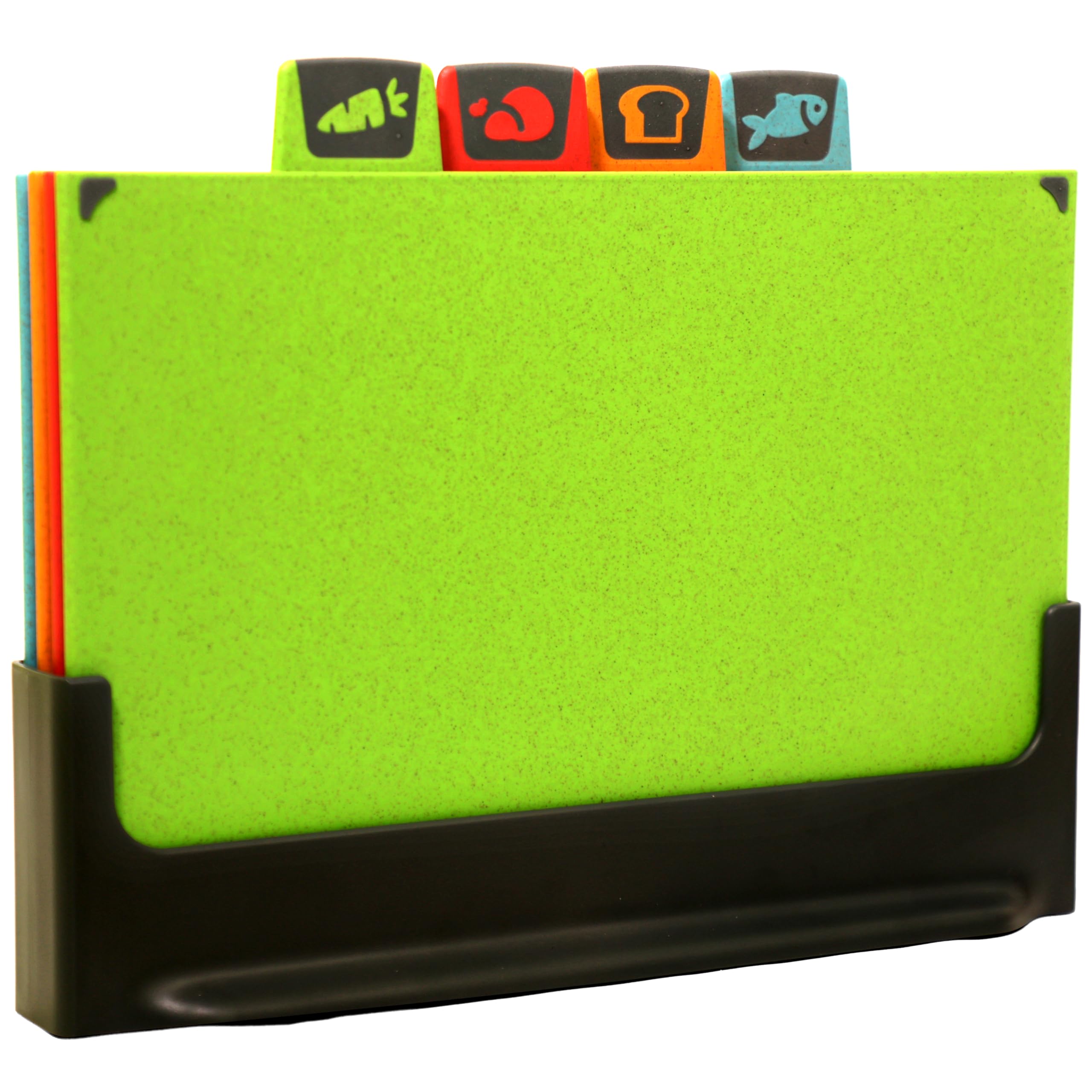 Premium 4-Piece Color-Coded Chopping Board Set with Stand. Essential New Home Kitchen Accessories - Durable, Non-Slip, BPA Approved, Eco-Friendly