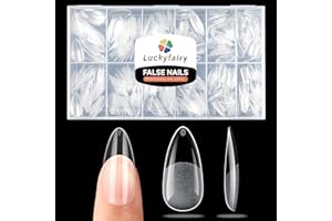 Luckyfairy Medium Almond Nail Tips, 504pcs Soft Gel Pre-Filed Acrylic Almond Fake Nails, Half Matte Full Cover Clear Press on Flase Nail Tips for Nail Extension Home DIY 12 Sizes