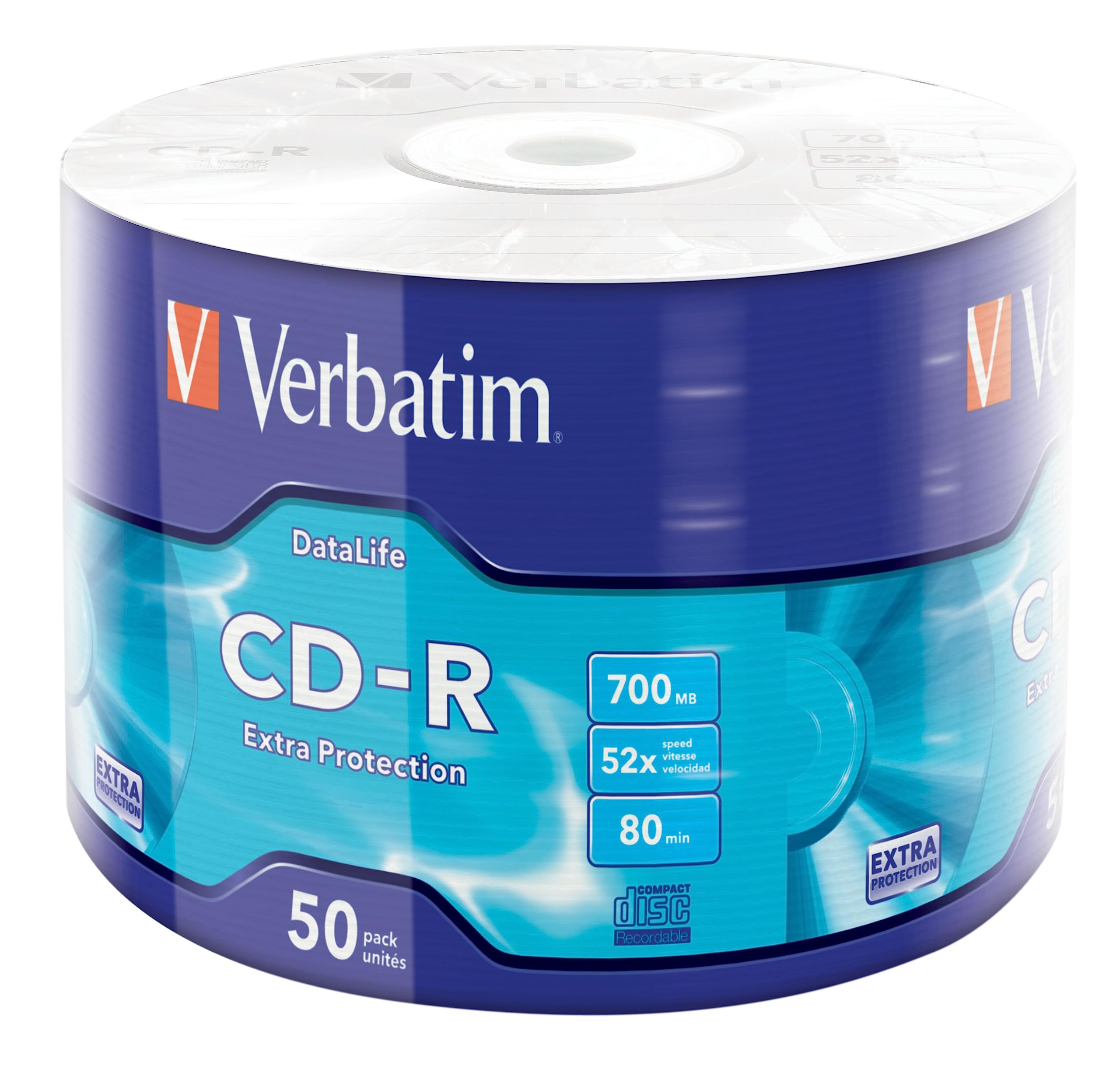 Verbatim 43787 52X 700MB 50Pk CD-R Extra Protection Wrap Spindle - Matt Silver
