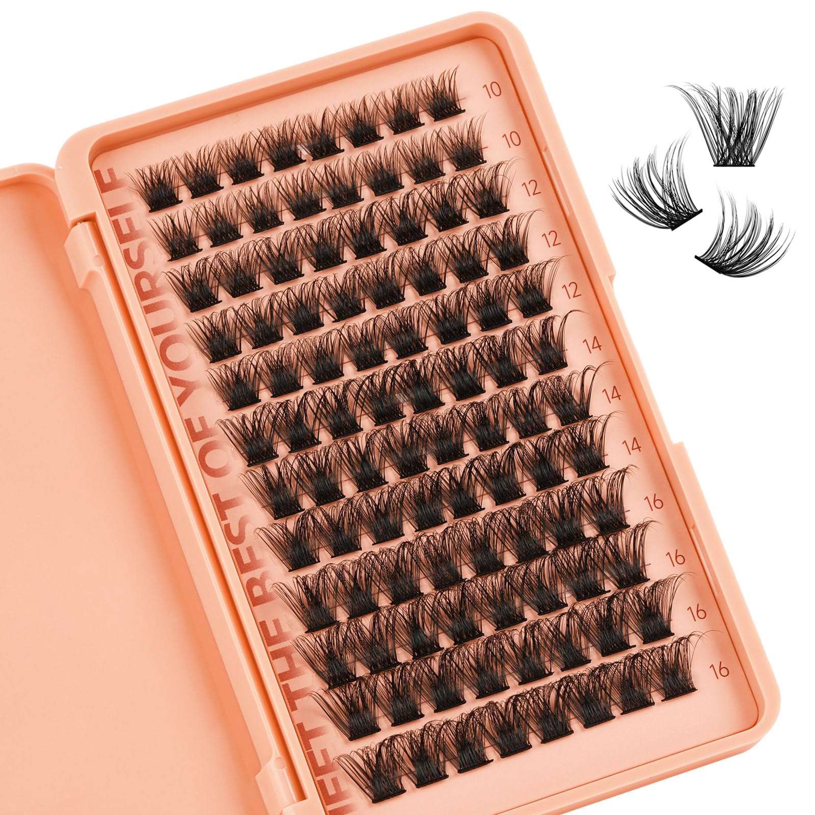 Higu Clace Individual Cluster Lashes, D Curl False Eyelashes 96pcs Natural Russian With Thin Band Light Fluffy DIY Extension Reusable at Home - Mega Volume D Mix 10-16mm — image 1