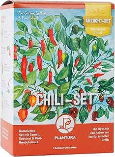 Plantura Chili-Anzuchtset, 5 Chili-Sorten, komplettes Set mit Mini-Gewächshaus, Geschenkidee