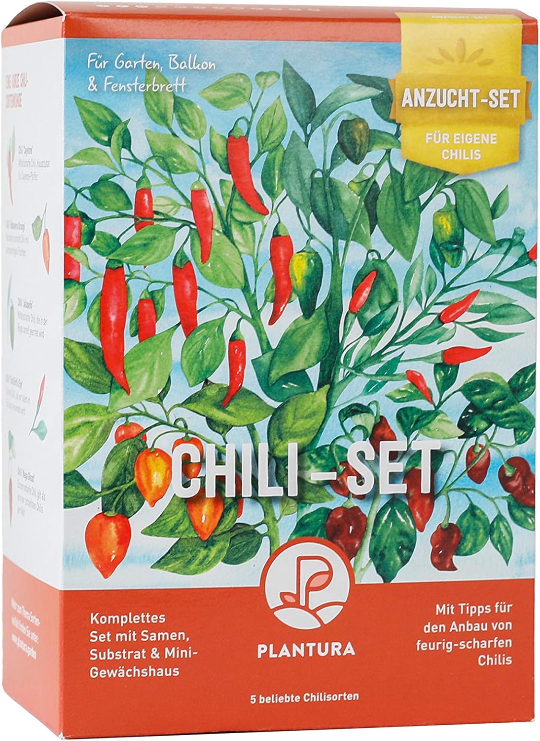 Plantura Chili-Anzuchtset, 5 Chili-Sorten, komplettes Set mit Mini-Gewächshaus, Geschenkidee