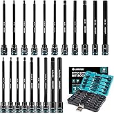LIBRATON 3/8" Drive Long Impact Hex Bit Socket Set, Allen Bit Sockets, S2 Steel Hex Head Sockets, 20PCS Allen Wrench Socket, SAE&Metric Allen Bit Socket Set, 6" Long Allen Key Socket, Blow Molded Box