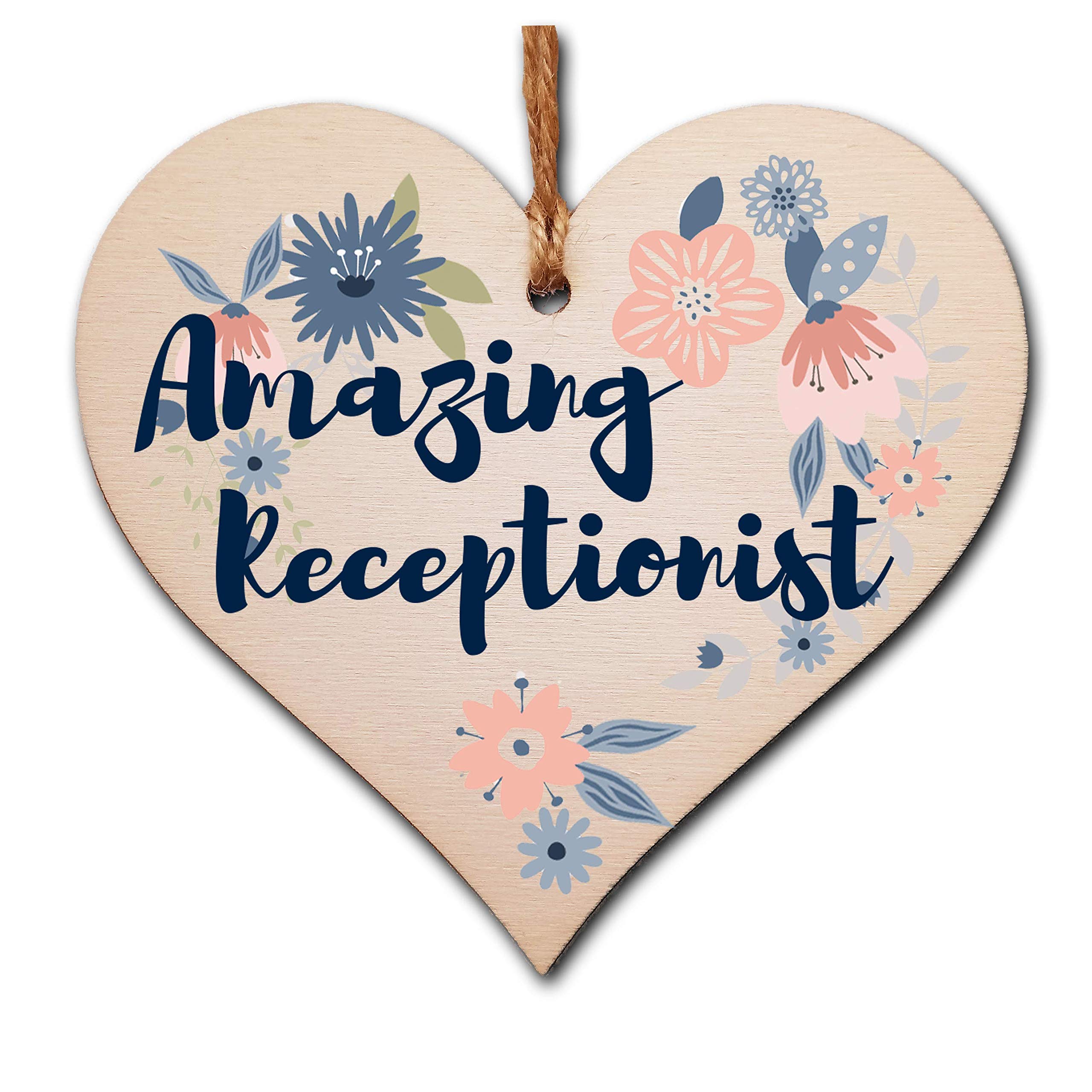 The Plum Penguin Handmade Wooden Hanging Heart Plaque Gift Amazing Receptionist Thank You Special Someone Floral Style Present Card Alternative