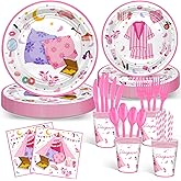 Avezano 192 Pcs Sleepover Party Supplies for Girls Plates Napkins Set Pajama Party Decorations Sleep Over Theme Slumber Decor Disposable Dinnerware for 24 Guests