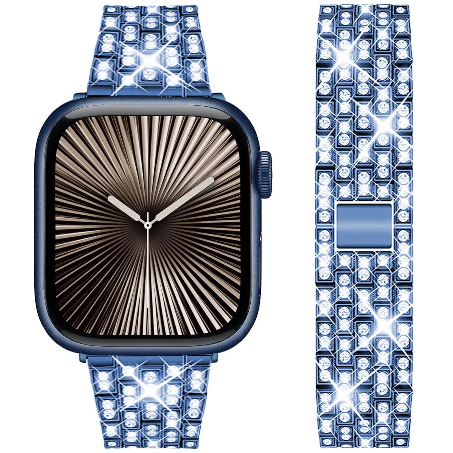 DEALELE Strap Compatible with iWatch 38mm 40mm 41mm, Rhinestone Diamond Metal Replacement Bands for Apple Watch Series 8/7 / 6/5 / 4/3 / SE Women Men, Blue, 38/40/41mm