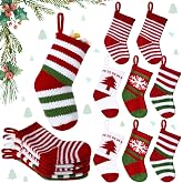 Yinder 8 Pcs 5 Inch Mini Christmas Knit Stockings Xmas Ornaments | 4 Styles Personalized Stripe Snowflake Pine Pattern, Xmas Tree Small Hanging Ornament, Holiday Gift, Party and Home Decor