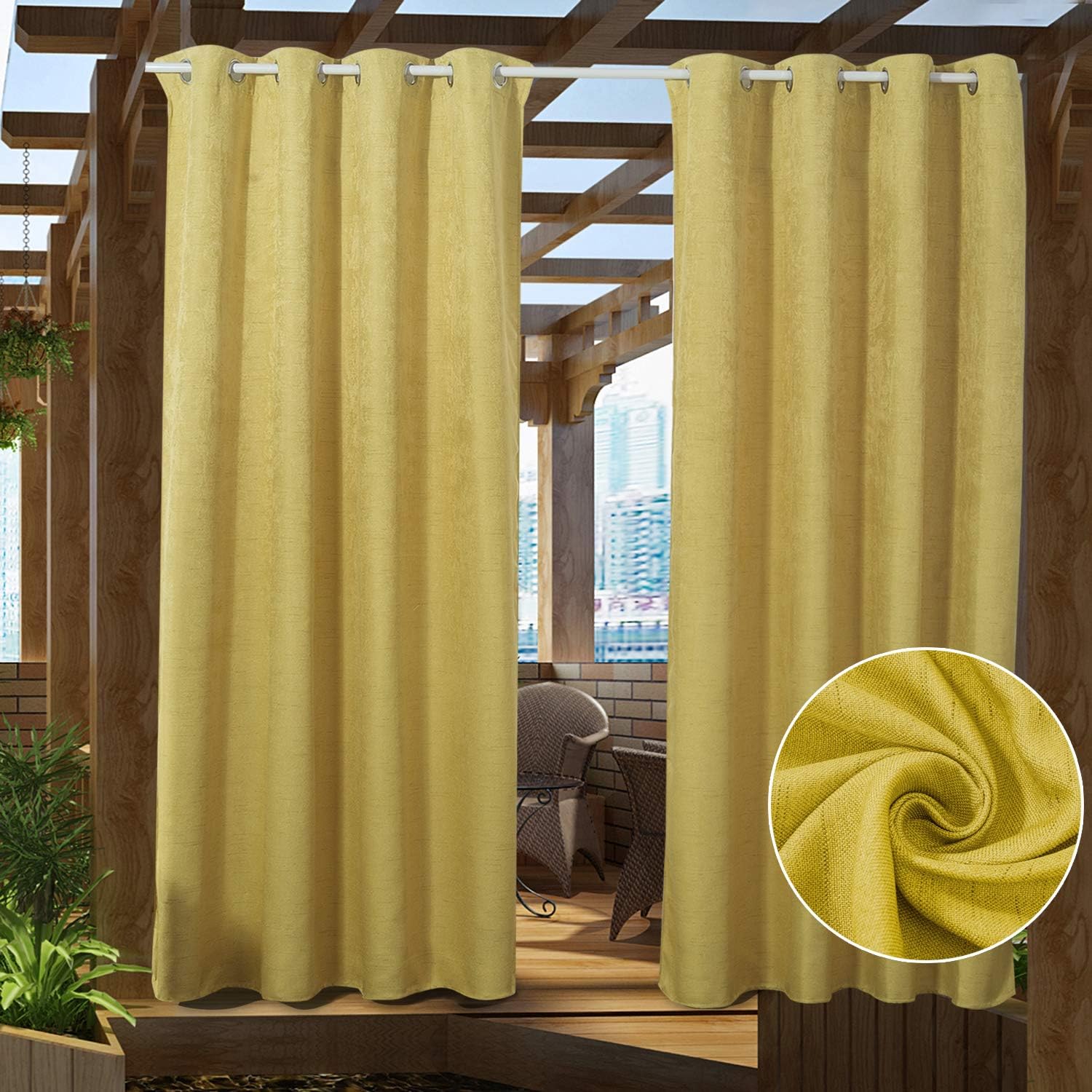 PRAVIVE Patio Blackout Outdoor Curtains - Heavy-Duty Eyelet Top Thermal Insulated Indoor Outdoor Drape Panels for Front Porch Decor / Gazebo Shade / Pergola Privacy, 52