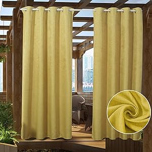 PRAVIVE Patio Blackout Outdoor Curtains - Heavy-Duty Eyelet Top Thermal Insulated Indoor Outdoor Drape Panels for Front Porch Decor / Gazebo Shade / Pergola Privacy, 52
