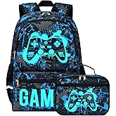 Octsky Kids School Backpack for Boys and Girls, Luminous Backpack with Lunch Box, Gamepad Bookbag School Back Pack