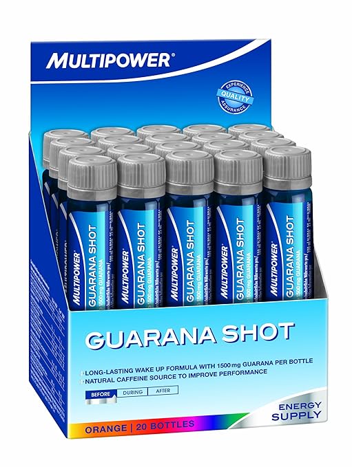 Multipower Guarana Ampullen im 20er Pack (20 Fläschchen / insg. 500 g) – Energy Gel liefert Energie zu Trainingbeginn – lecke