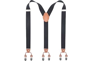 Bioterti Men’s Y-Shaped Heavy Duty Suspenders – 6 Metal Clips, Elastic Straps