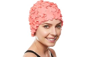 BeeMo Women’s Latex Swim Cap - Rubber Swim Cap - Soft Comfortable Stretch Stylish Low Cut Design Protects Hair from Sun Salt or Chlorine Perfect for Water Activities Optional Chin Strap Available