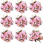 Hoteam 24 Bundles Artificial Peonies Flowers Wedding Faux Flowers Silk Peony Bouquet Bulk Bride Fake Florals Arrangements for Table Centerpieces Wedding Party Vase Decor (Light Pink)
