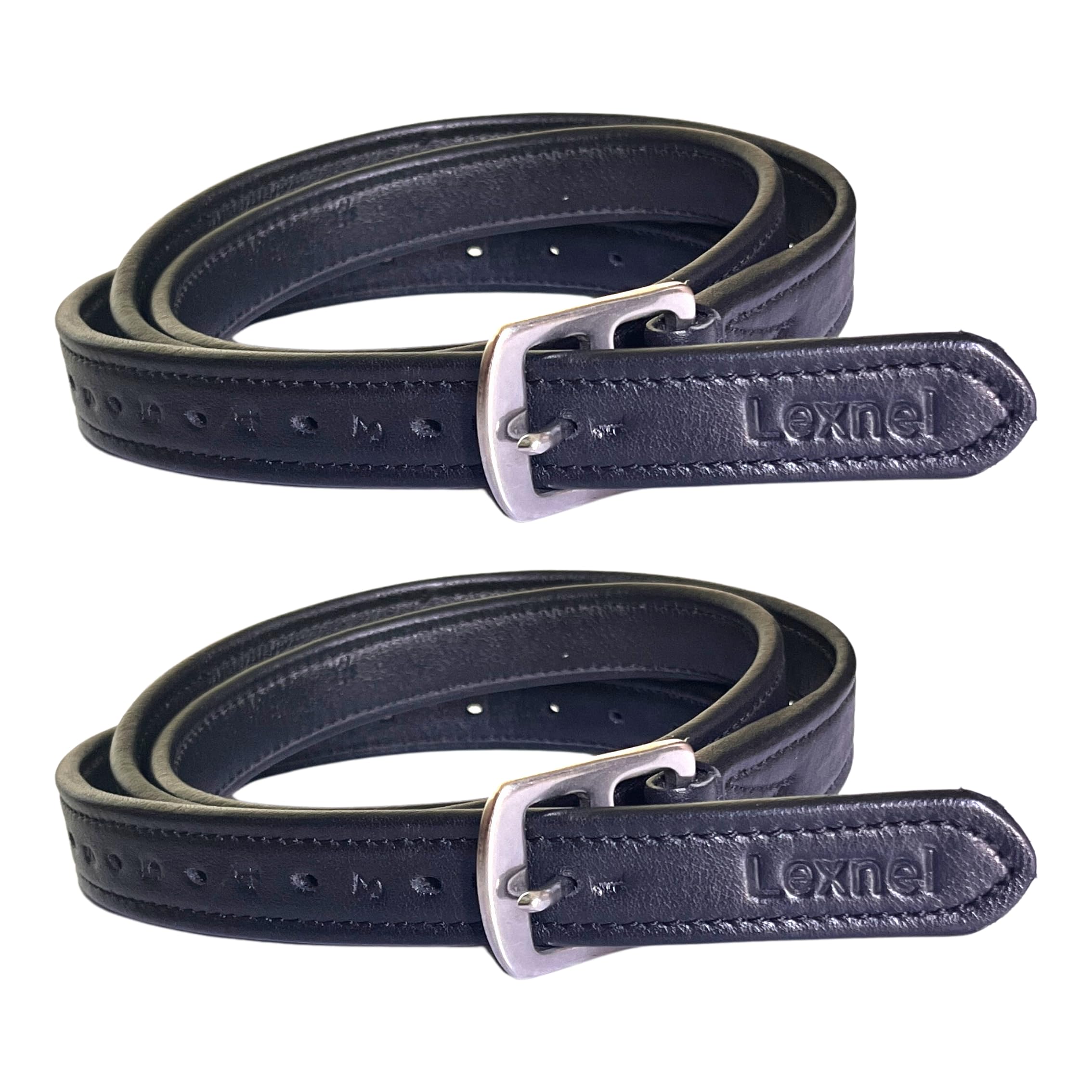 LEXNEL Equestrian Leather Stirrup for Saddle with Buckles 1 Pair Pack of 2 (48 Inch Black)