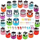Vegetable Cutter Shapes Set, 24pcs, Mini Cookie Cutters Set Fruit Cookie Pastry Stamps Mold with 30pcs Food Picks and Forks -