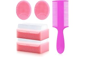 PAKENYESHA Cradle Cap Brush for Babies, 5Pcs Cradle Cap Treatment Set with Soft Bristle Brushes Silicone Scrubber Long Comb for Newborn Bathing Essentials Baby Brush and Comb Set (Pink)