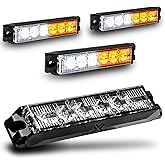 LAMPHUS NanoFlare 4pc 6W Amber White LED Police Grill Strobe Warning Lights | Emergency Warning Police Lights, SAE Class 1, Surface Mount, for Grille Service Tow Work Truck Patrol Vehicles, Ultra Slim