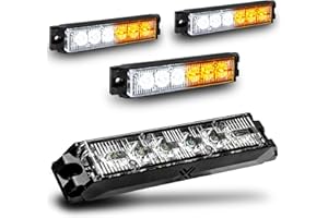 LAMPHUS 4pc NanoFlare 5" 6W Amber White LED Surface Mount Police Grill Strobe Warning Lights [SAE Class 1] Yellow Clear Grille Flashing Emergency Fire Lights for Servcice Work Truck Vehicle