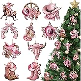 Patelai 40 Pcs Western Christmas Ornament Pink Cowgirl Tree Ornament Cowboy Hat Boots Guitar Wooden Hanging Decor Western Theme Party Decorations Christmas Decorations for Xmas Tree Home