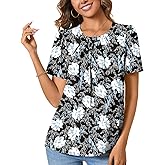 ALIGADUO Womens Summer Basic Chiffon Blouse Pleated Crewneck Shirts Casual Trendy Tops