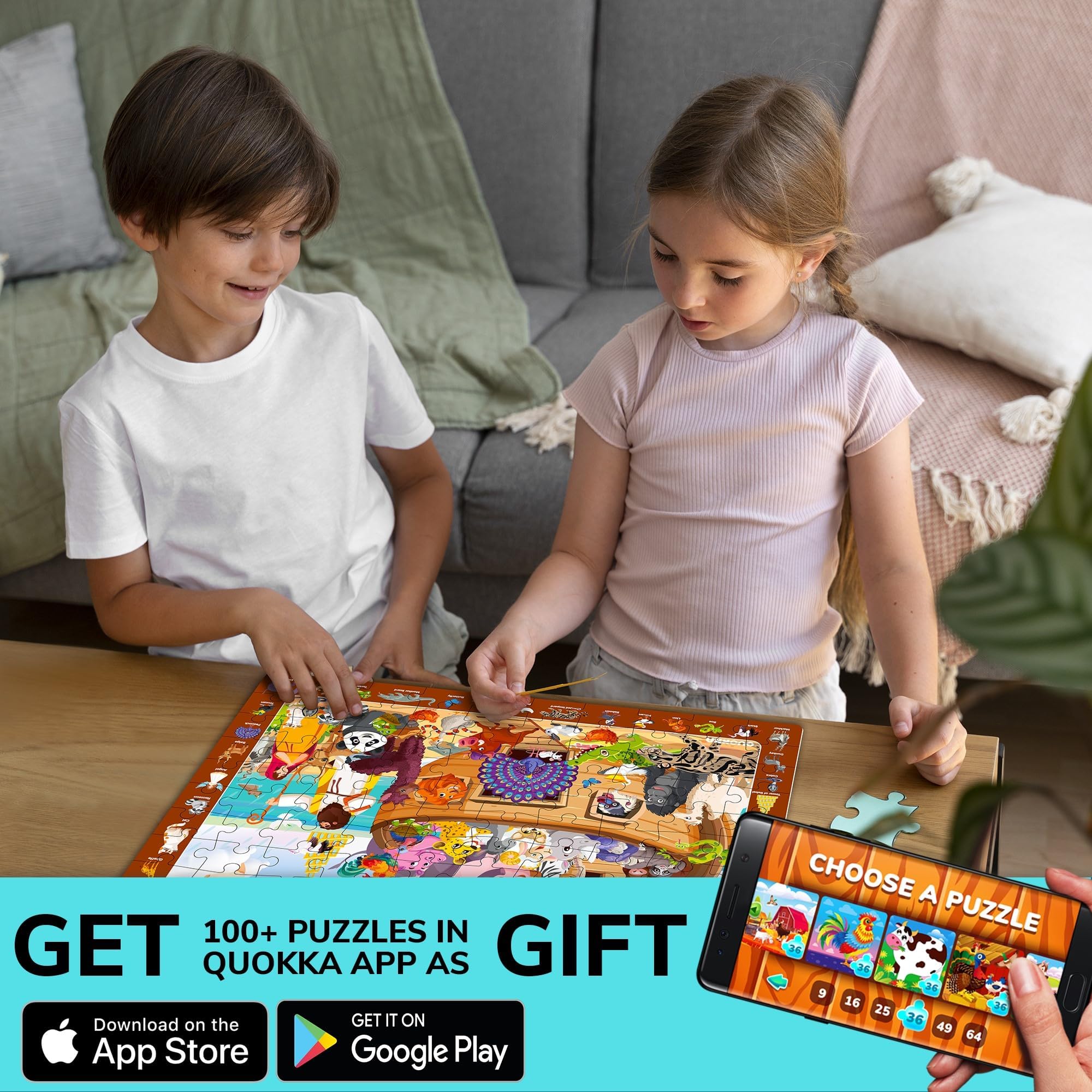 QUOKKA 60 Piece Kids Puzzles Ages 5-8 - Set of 4 Bible Jigsaw Puzzles for Kids 4-6-10 Year Old - Tower of Babel - Noah`s Ark - Eden Toys for Children 5-7 yo - Christian Gifts for Boys & Girls