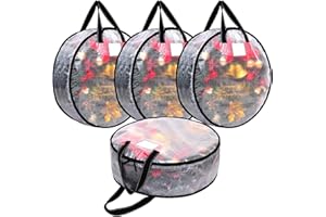 DNTORX 4 Pack Clear Christmas Wreath Storage Container, 24 x 8 Inch Wreath Storage Bag with Sturdy Handle and Dual Zip