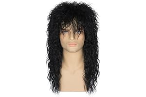 miss u hair Long Black 80s Wigs For Men 80s Rocker Wig Mullet Wig Eddie Kiss Costume Wig