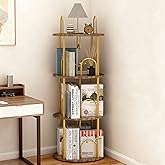 Merkisa 3 Tier Rotating Bookshelf, 360° Spinning Bookshelf Tower, Narrow Corner Book Shelf, Revolving Bookcase Corner Tall Book Shelf for Small Spaces, Bedroom, Living Room, Brown