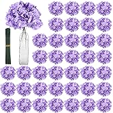 100 Pcs Purple Hydrangea Artificial Flowers - Light Purple Fake Hydrangea Blooms, Realistic Hydrangea Flowers with Stems for DIY Wedding Centerpieces, Floral Arrangements