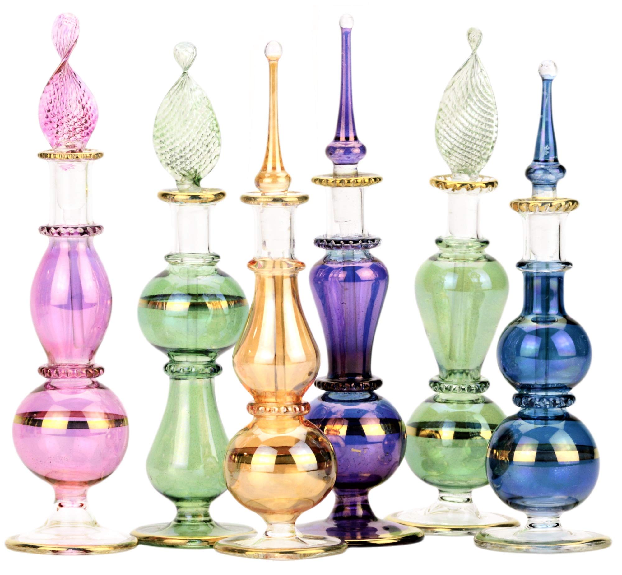 Photo 1 of ***MISSING PIECES*** NileCart Egyptian Perfume Bottles Set Of 6 Size 4” Hand Blown Decorative Bottles With Handmade Golden Egyptian Decoration for Perfumes & Essential Oils.