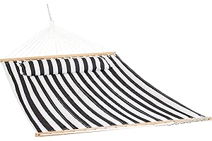 Sunnydaze Outdoor Quilted Fabric Hammock - Two-Person with Spreader Bars - Heavy-Duty 450-Pound Capacity - Black and White
