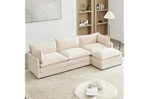 BUMBLR 112" Modular Sectional Couch, Comfy Cloud Couches Sectional Sofa, Corduroy Sectional Sofas Couches with Movable Ottoman for Living Room(Beige, L Shape)