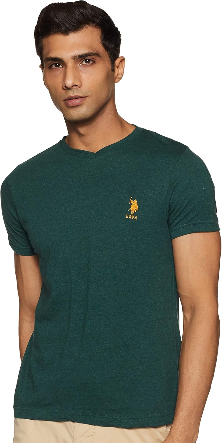 Buy USPA Men's Plain Regular fit T-Shirt (I638-902-PL-S_Green Melange Small) at Amazon.in