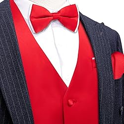 Barry.Wang Mens Red Formal Suit Vest V-neck Regular