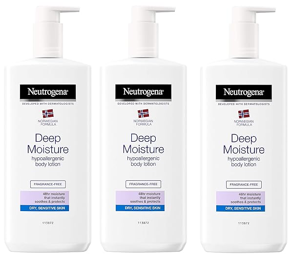 NEUTROGENA NORWEGIAN FORMULA DEEP MOISTURE HYPOALLERGENIC BODY LOTION (PACK OF 3) FOR DRY SKIN – (13.5OZ OR 400ML)
