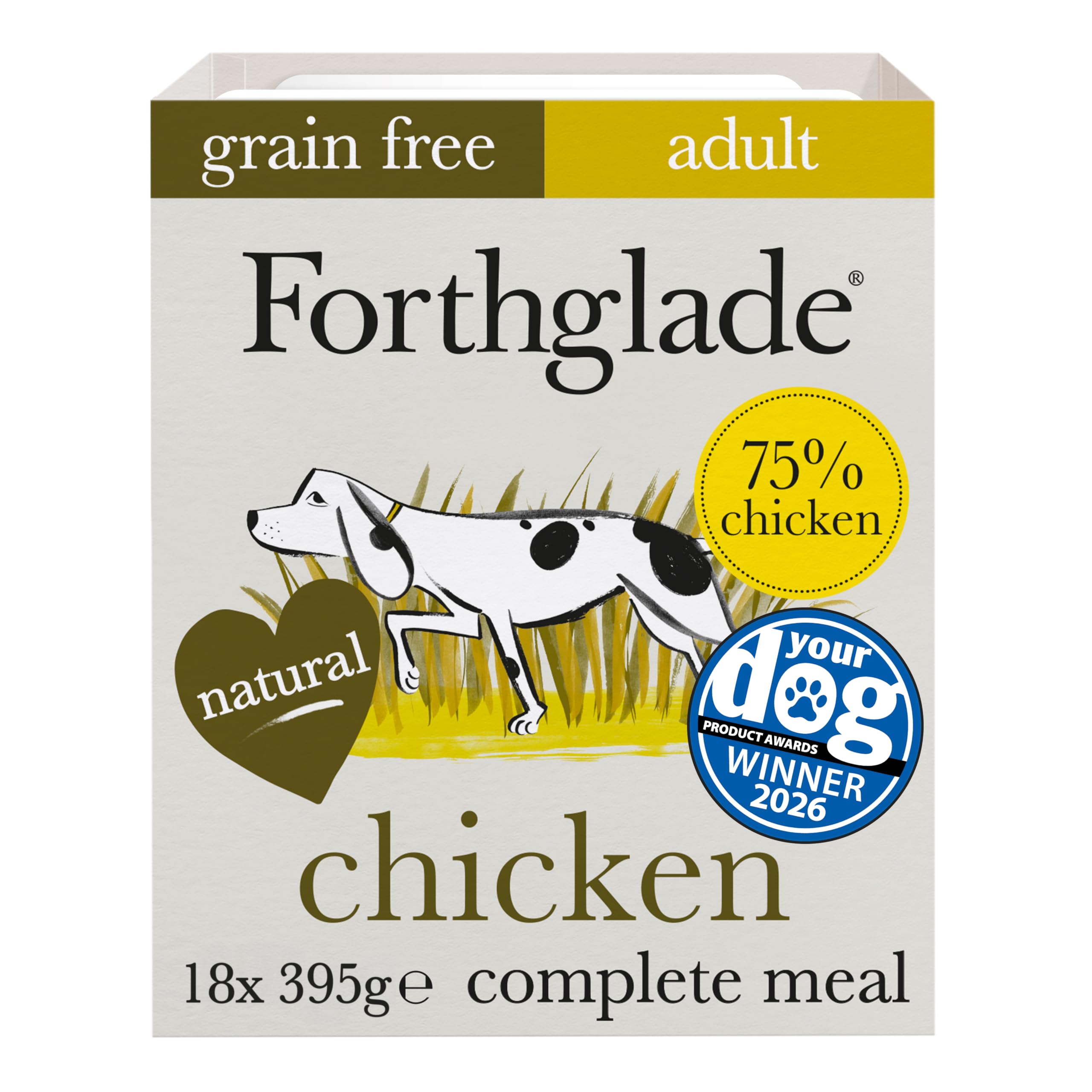 Forthglade Wet Dog Food (18 x 395g Trays) - Grain Free & Hypoallergenic Dog Food, Adult 1 Year+, Chicken with Vegetables, Complete Stomach Sensitive Meals with Natural Ingredients