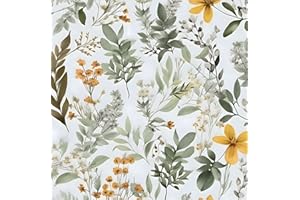 Laatse Green Leaf Wallpaper Peel and Stick, Vintage Yellow Floral Contact Paper 17.5" x 118", Self Adhesive Removable Waterpr
