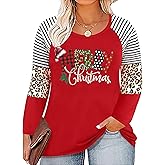Plus Size Merry and Bright Christmas Shirt for Women Xmas Leopard Tree T-Shirt Merry Christmas Shirts Tops
