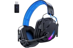 Vakedy HW12 Wireless Gaming Headset for PC, PS5, PS4, Switch, Mac, 2.4GHz Bluetooth Over Ear The Headphones with Noise Cancelling Mic, Stereo Sound, LED Light, 50H Battery Headsets for Gamers