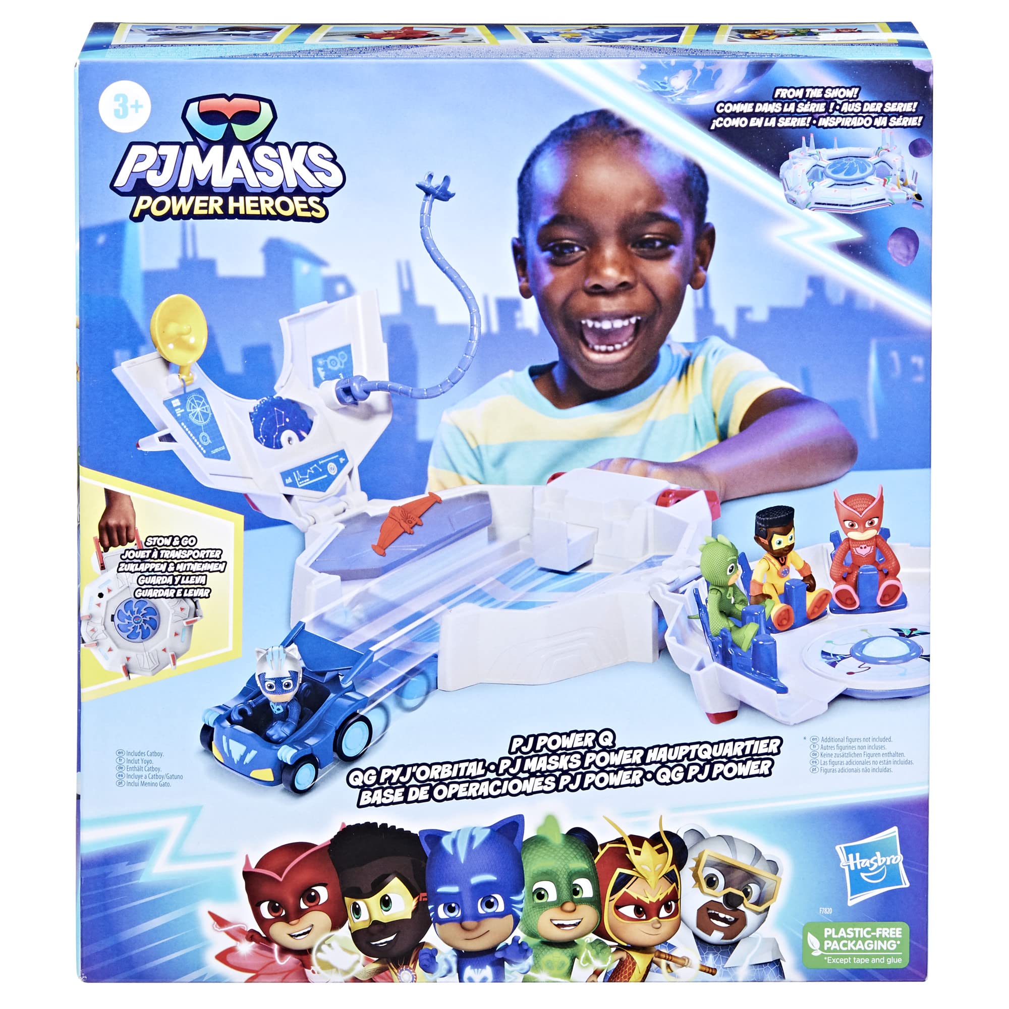 PJ Masks Power Heroes PJ Power Q Playset, Headquarters Set with Car and Figure, Superhero Toys for 3 Year Old Boys and Girls and Up