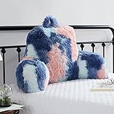 Jillche Bed Fluffy Fur Reading Pillow for Adults & Kids Unisize, College Dorm Room Essentials for Girls, Chair Pillow with Arms, Adorable Gift for Teen, Rest Sit Up Back Support