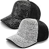 Peohud Set of 2 Rhinestone Baseball Caps, Adjustable Snapback Baseball Hat for Women Men, Breathable Sparkle Bling Sun Hat for Sport, Party, Outdoor Activities Black