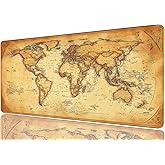 Vintage World Map Gaming Mouse Pad Large Fantasy Antique Map Mousepad Large Gaming Mouse Pad Laptop Keyboard Mat Non-Slip Rubber Base Keyboard Desk Pad for Home Office Study Game 31.5”x11.8”