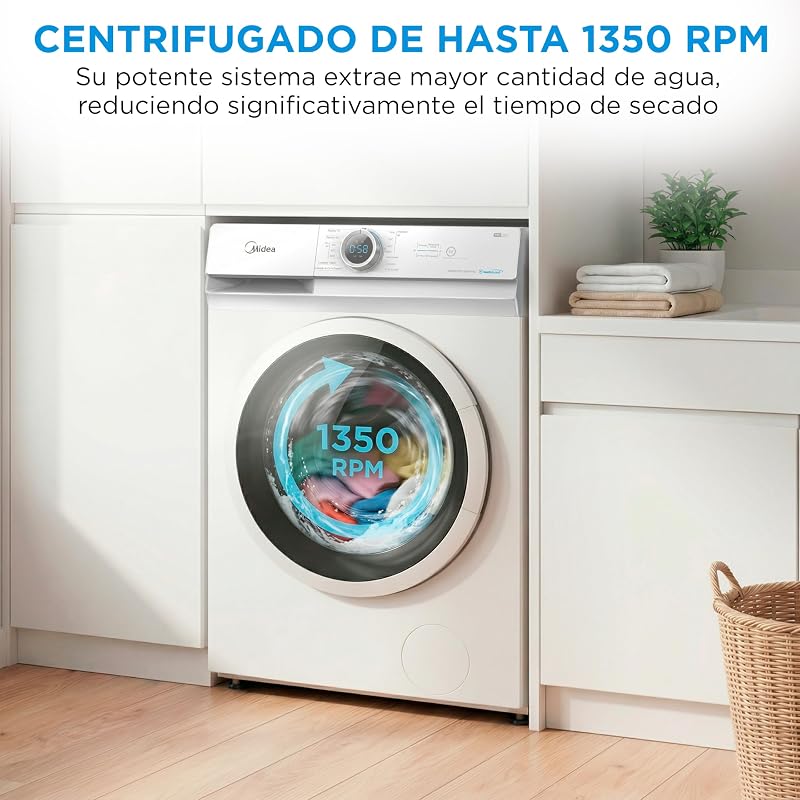 Lavadora 8kg Carga Frontal 1950W, 1350 rpm con Motor Inverter - Lavadoras con 15 Programas y Tecnología Healthguard - Washing Machine Bajo Consumo, Lavado Rápido, Función Vapor y Modo Eco