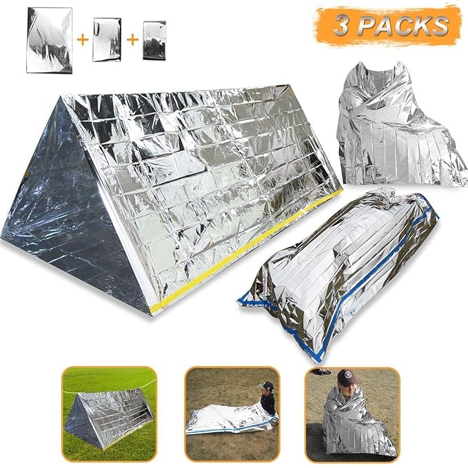 Wady 3-in-1 Notfall-Decke, -Zelt und -Schlafsack, Hitze-reflektierend, wasserdicht, Mylar, Thermo-Schutz, Überlebensausrüstun