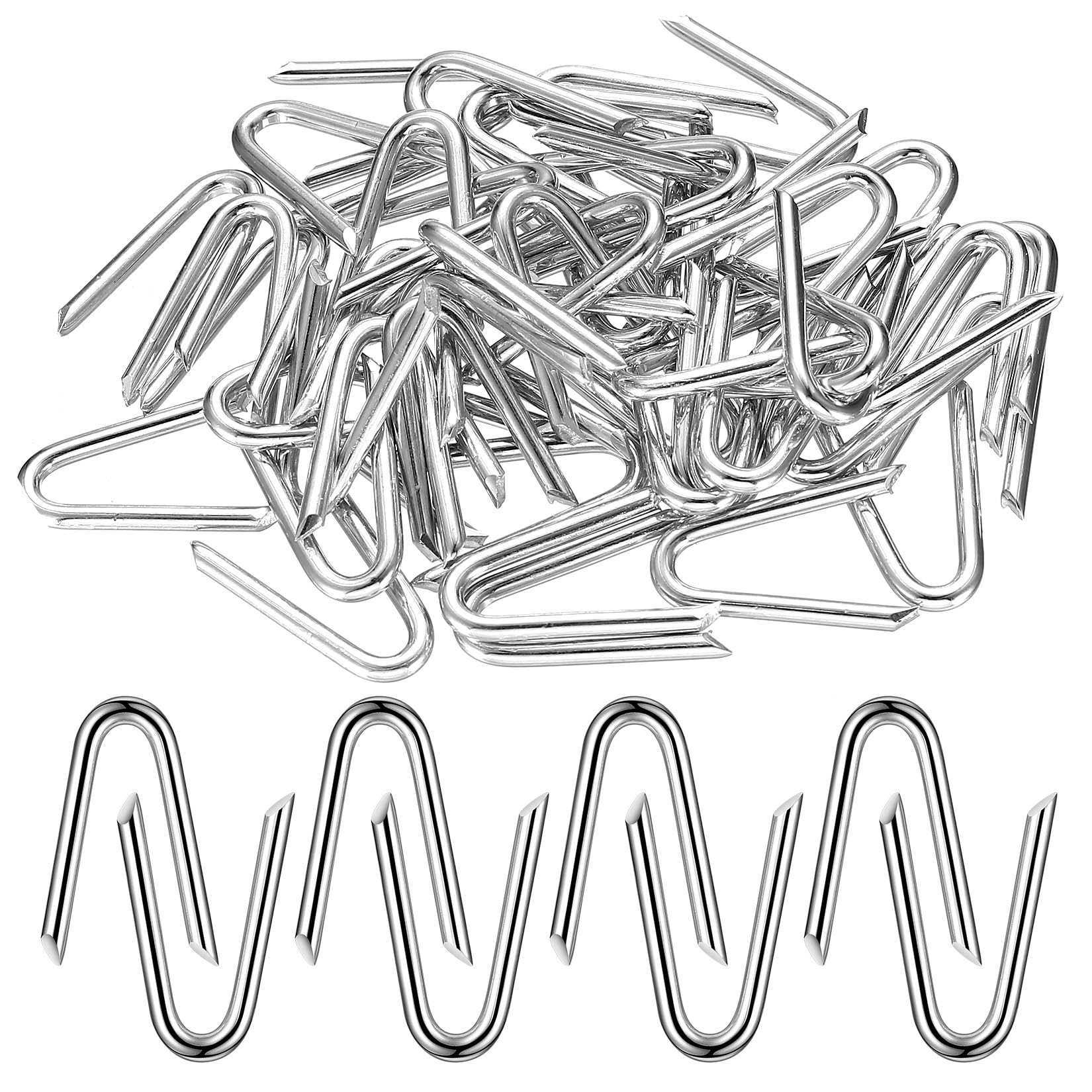 100 Pcs U Shaped Nails, Fencing U Staples, Galvanised Netting Staple Heavy Duty, Fence Chicken Wire Staples, for Garden Fencing Wire Mesh Cable Masonry Indoor Outdoor U Nails