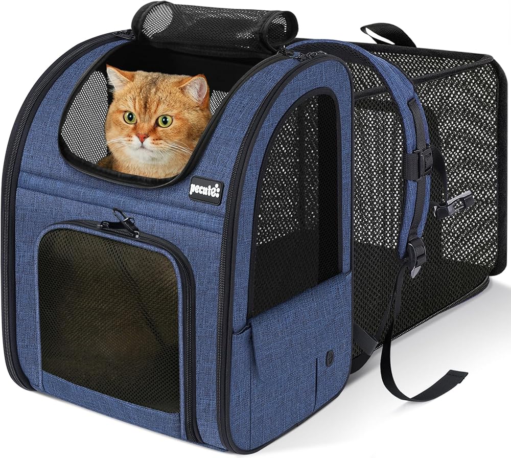 Pecute Cat Carrier Dog Backpack Expandable Portable Breathable Rucksack Blue