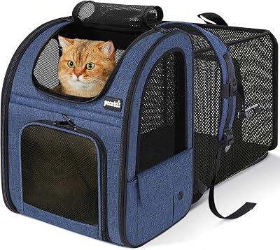 Pecute Cat Carrier Dog Backpack Expandable Portable Breathable Rucksack Blue