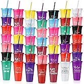 Nuenen 50 Pcs Employee Appreciation Tumbler with Straw and Lid Bulk 24oz Thank You Cup Gift Plastic Inspirational Travel Cups for Teacher Coworker Friend Volunteer(Chic Style)